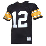 Terry Bradshaw #12 Pittsburgh Steelers Black 1976 Retired Player Vintage Replica Jersey