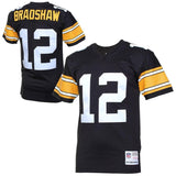 Terry Bradshaw #12 Pittsburgh Steelers Black 1976 Retired Player Vintage Replica Jersey