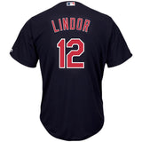 Francisco Lindor #12 Cleveland Indians Youth Navy Blue Official 2015 Cool Base Player Jersey