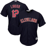 Francisco Lindor #12 Cleveland Indians Youth Navy Blue Official 2015 Cool Base Player Jersey