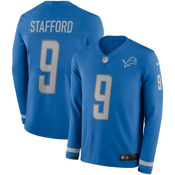 Matthew Stafford Detroit Lions Blue Therma Long Sleeve Jersey