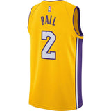 Lonzo Ball #2 Los Angeles Lakers Yellow Mens Swingman Jersey
