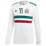 Carlos Vela #11 Mexico National Team White/Green 2018 Away Replica Long Sleeve Player Jersey