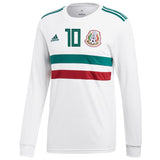 Giovani dos Santos #10 Mexico National Team White/Green 2018 Away Replica Long Sleeve Player Jersey