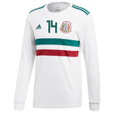 Chicharito Mexico #14 National Team White/Green 2018 Away Replica Long Sleeve Player Jersey