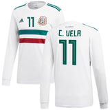 Carlos Vela #11 Mexico National Team White/Green 2018 Away Replica Long Sleeve Player Jersey