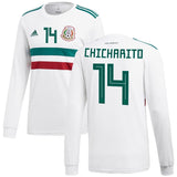 Chicharito Mexico #14 National Team White/Green 2018 Away Replica Long Sleeve Player Jersey
