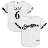 Lorenzo Cain #6 Milwaukee Brewers Youth White Home Cool Base Replica Player Jersey