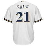Travis Shaw #21 Milwaukee Brewers White Home Official Cool Base Player Jersey