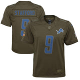 Matthew Stafford #9 Detroit Lions Youth Olive Salute to Service Game Jersey