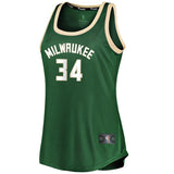 Giannis Antetokounmpo #34 Milwaukee Bucks Women's Hunter Green Fast Break Tank