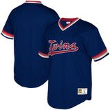 Minnesota Twins Youth Navy Cooperstown Collection Mesh Wordmark V-Neck Jersey