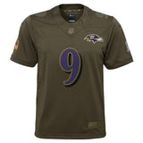 Justin Tucker #9 Baltimore Ravens Youth Olive Salute to Service Game Jersey