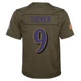 Justin Tucker #9 Baltimore Ravens Youth Olive Salute to Service Game Jersey
