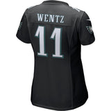 Carson Wentz #11 Philadelphia Eagles Women's Black Super Bowl LII Bound Patch Game Event Jersey