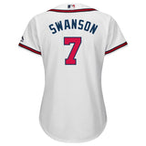 Dansby Swanson #7 Atlanta Braves Women's White Home Cool Base Player Jersey