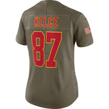 Travis Kelce #87 Kansas City Chiefs Women's Olive Salute to Service Limited Jersey
