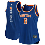 Kristaps Porzingis #6 New York Knicks Women's Royal Fast Break Tank Jersey