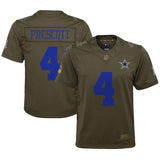 Dak Prescott #4 Dallas Cowboys Youth Olive Salute to Service Game Jersey