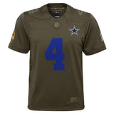Dak Prescott #4 Dallas Cowboys Youth Olive Salute to Service Game Jersey