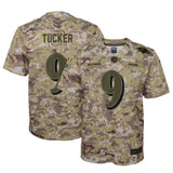 Justin Tucker #9 Baltimore Ravens Youth Camo Salute to Service Game Jersey