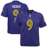 Justin Tucker #9 Baltimore Ravens Youth Purple Color Rush Game Jersey