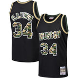 Hakeem Olajuwon #34 Houston Rockets Black 1993-94 Straight Fire Camo Mens Swingman Jersey