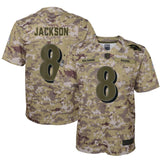 Lamar Jackson #8 Baltimore Ravens Youth Camo Salute to Service Game Jersey