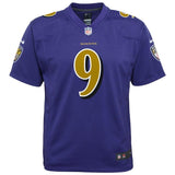 Justin Tucker #9 Baltimore Ravens Youth Purple Color Rush Game Jersey
