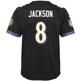 Lamar Jackson #8 Baltimore Ravens Youth Black/Purple Game Jersey
