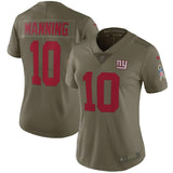 Eli Manning #10 New York Giants Women's Olive Salute to Service Limited Jersey