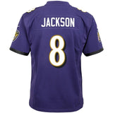 Lamar Jackson #8 Baltimore Ravens Youth Black/Purple Game Jersey