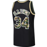 Hakeem Olajuwon #34 Houston Rockets Black 1993-94 Straight Fire Camo Mens Swingman Jersey