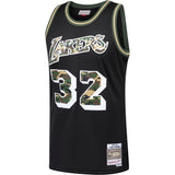 Magic Johnson #32 Los Angeles Lakers Black Straight Fire Camo Mens Swingman Jersey